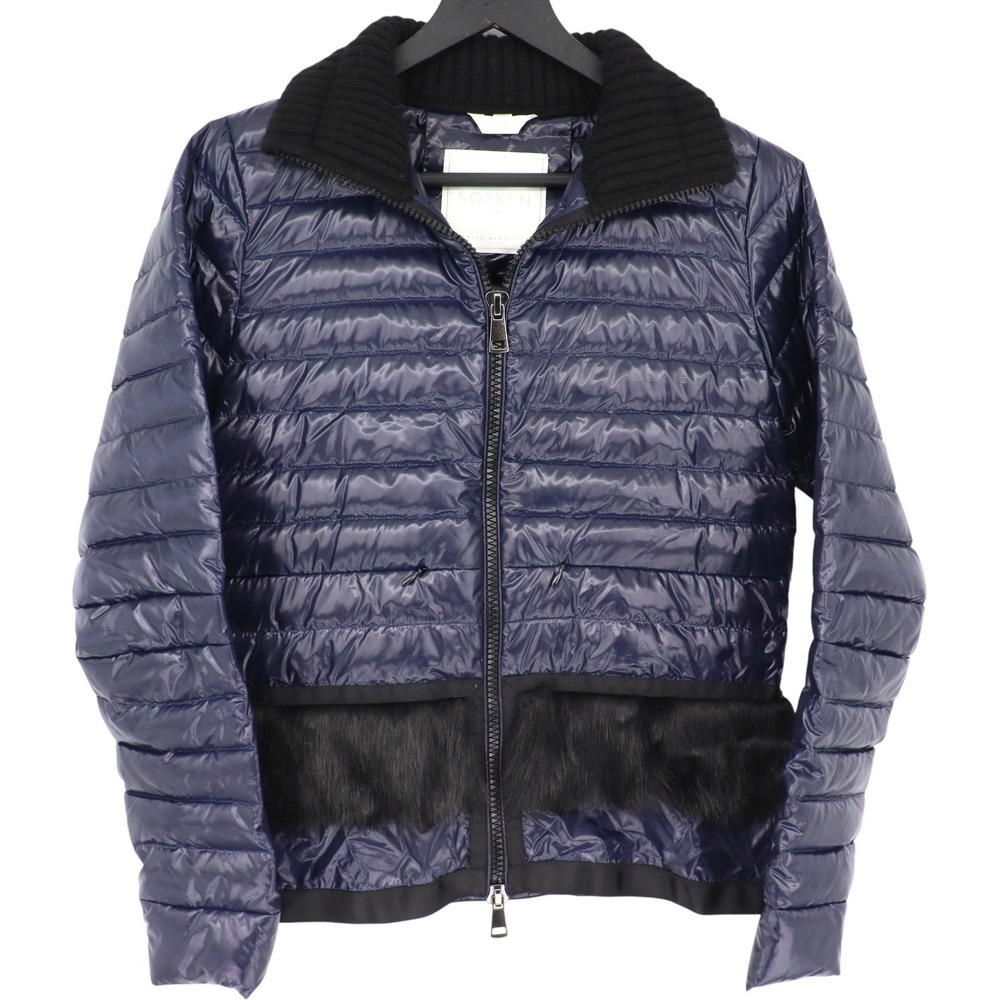 Sosken Studios Womens Size 1 Lightweight Navy Marine Blue Puffer Jacket Faux Fur
